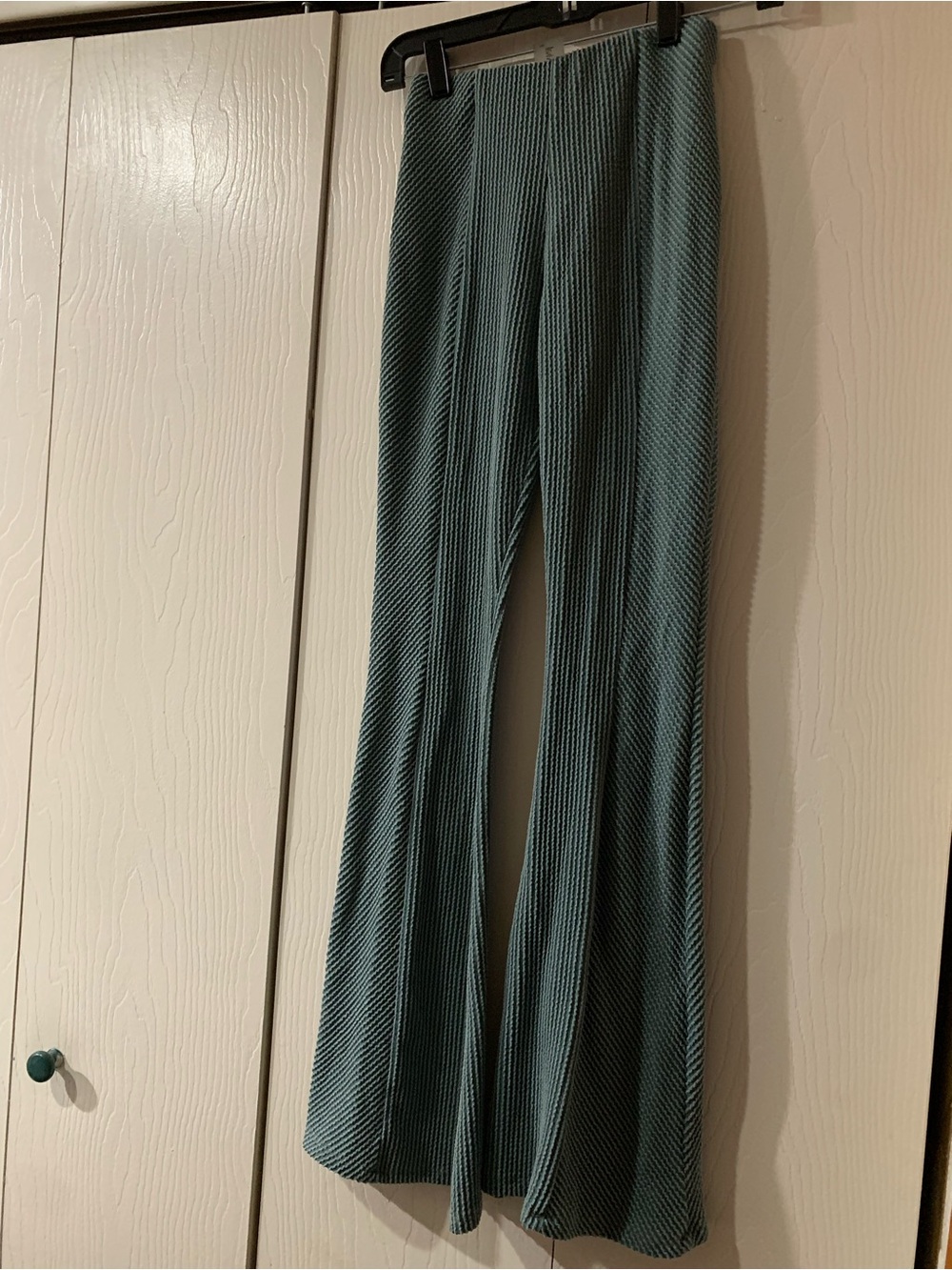 Womens Ribbed Flared Pants - Green
